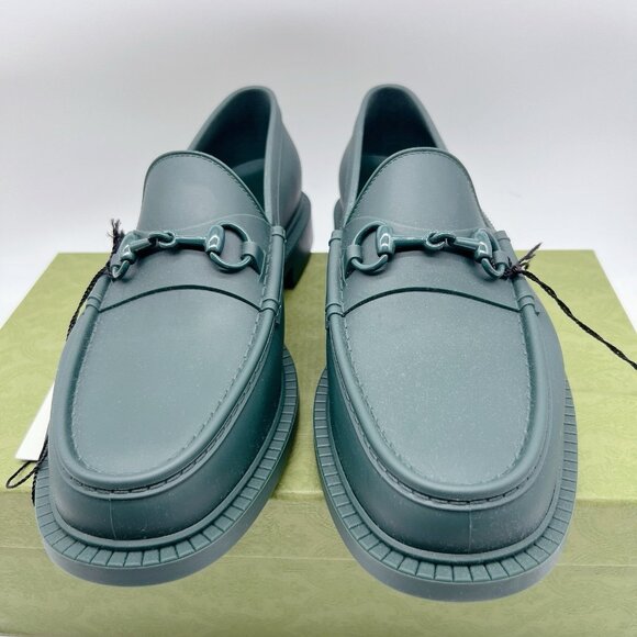 GUCCI Enameled Horsebit Loafer Dark Green Rubber Mens Size UK 11 US 11.5 - Picture 6 of 15
